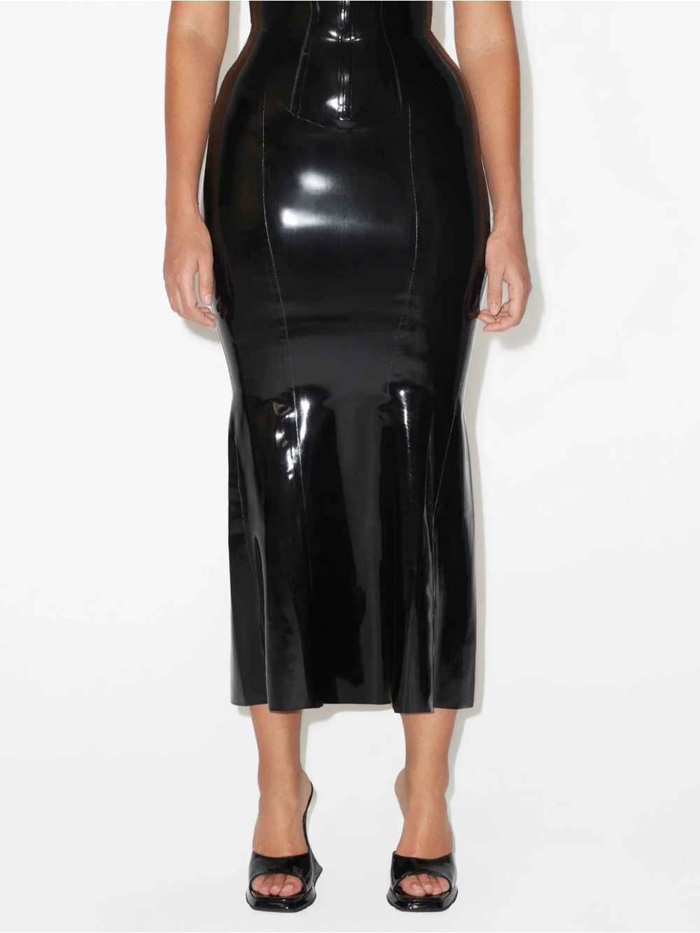 KHY Black Latex Midi Pencil Skirt